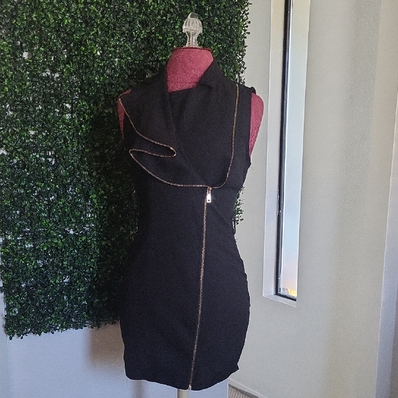 Privy Black Mini Dress with Gold Trim - Picture 2 of 6